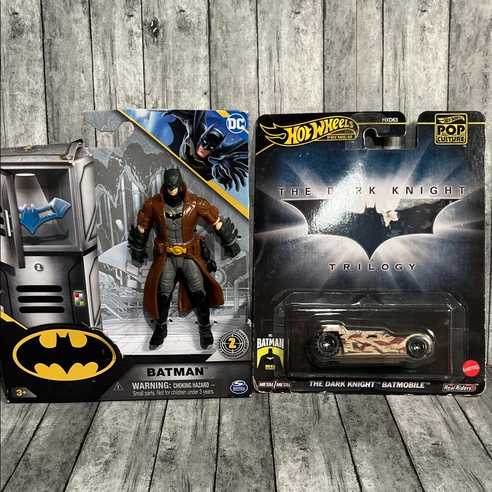 DC Batman Action Figure & Hot Wheels Dark Knight Batmobile - Brown, Gray, Black